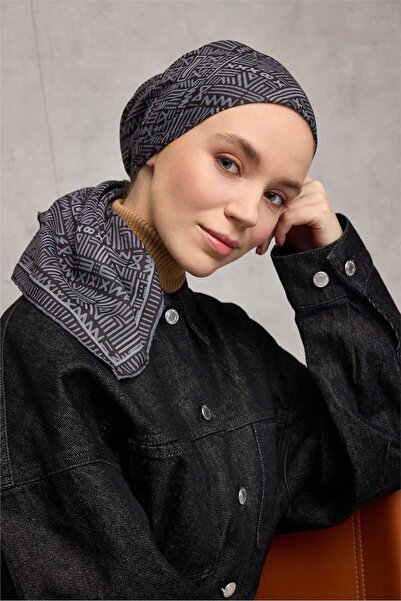 Silk Home Eșarfă moale din bumbac poliester model geometric negru închis 90*90