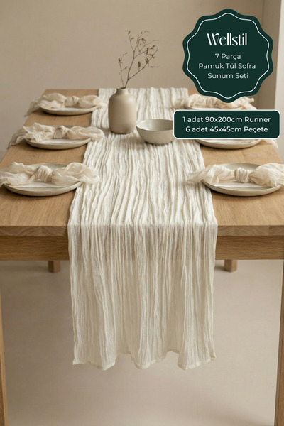 Wellstil Nuvé | 7-предметний набір скатертин з тюлю, 1 бігунок розміром 90x20...