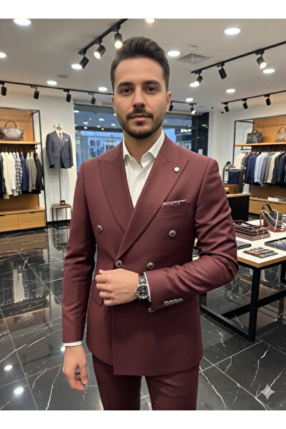 WENNO بدلة كروفيزي بونتو المخيطة باللون العنابي