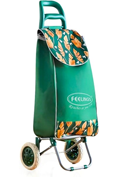 Feelings عربة تسوق أساسية قابلة للطي - عجلات - لون أخضر ورقي