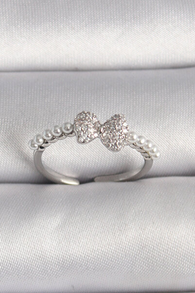 blackpure Dumic Brass Silver Color Zircon Stone Bowknot Pearl Detail Adjustab...