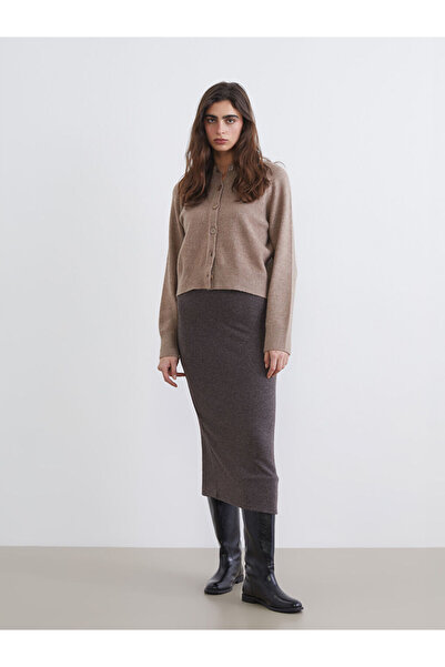 LC Waikiki Brown Elastic Waist Slit Knit Skirt