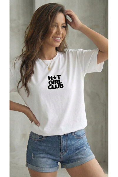 BUWOM تي شيرت نسائي من Hot Girl Club مطبوع برقبة دائرية