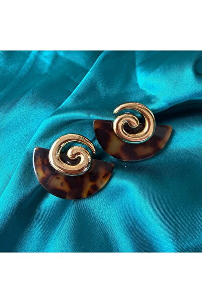 Bast Minimal Vintage Stil Altın Rengi Sarmal Detaylı Geometrik Küpe