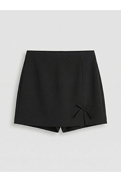 LC Waikiki Black Zippered Bow Shorts Skirt