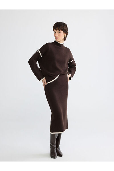 LC Waikiki Slit Knitted Pencil Skirt with Brown Elastic Waist from Guliis Store