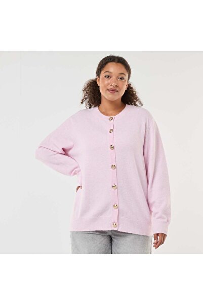 KIABI Retro Button Marled Knit Cardigan PINK