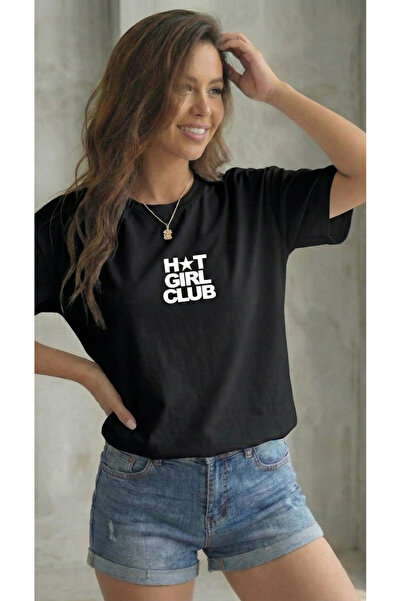 BUWOM تي شيرت نسائي من Hot Girl Club مطبوع برقبة دائرية