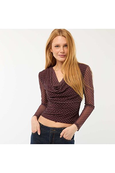 KIABI Draped Long-Sleeve Top BROWN