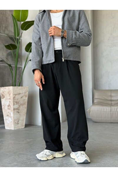 FO4RBS KM1927 Bol Kalıp Pileli Pantolon Siyah