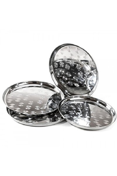 ELEGANT HOME طقم 4 صواني تقديم دائرية عالية الجودة من الاستانلس استيل المقاوم...