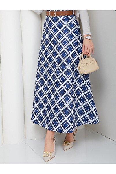 Wual giyim Plaid Patterned Puff Scuba Skirt