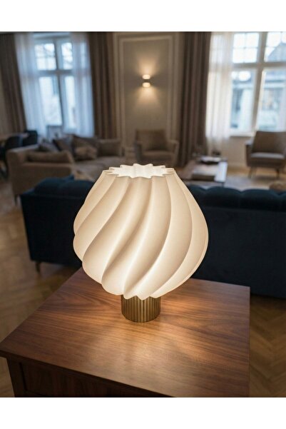 LUBIKO STUDIO Spiral Tasarım Gold Kaideli 28 cm Abajur - Kırılmaz Lüks Dekora...