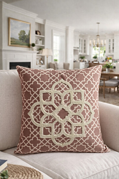 Pilloveland Punch Embroidered Cushion Cover - 43*43 cm - Mocha Motif - Ramada...