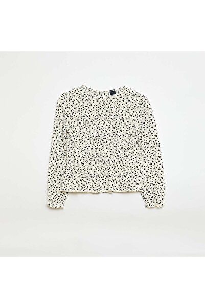 KIABI Crepe Knit Patterned Blouse WHITE