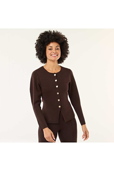KIABI Cardigan with Gold Buttons BROWN