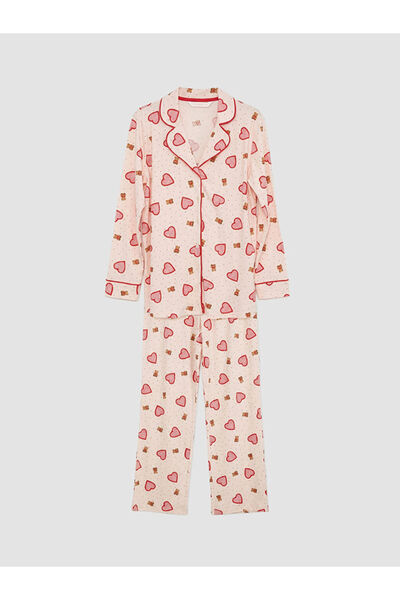 LC Waikiki Lcw Dream Pink Shirt Collar Patterned Women's Pajama Set