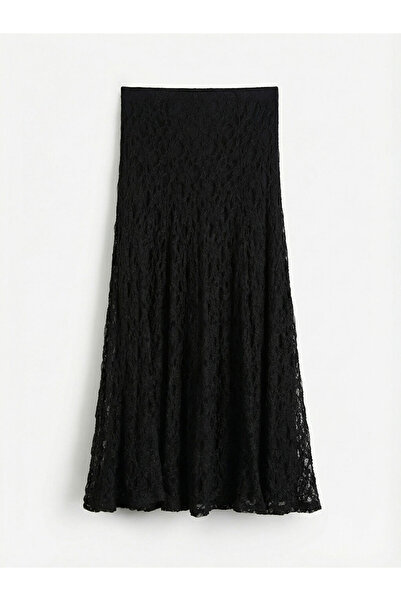 LC Waikiki Siyah Beli Lastikli Dantelli Fırfırlı Etek