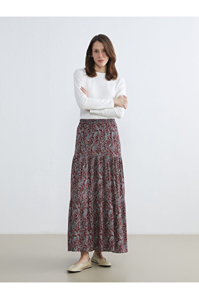 LC Waikiki Φούστα μπορντό με ελαστική μέση Με σχέδιο από το Gülis Store