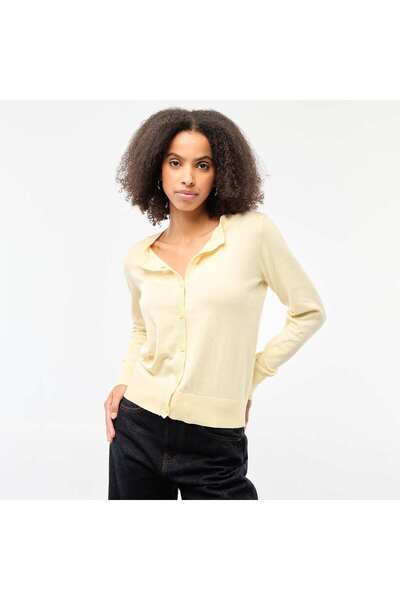 KIABI كارديجان محبوك سادة بياقة دائرية أصفر