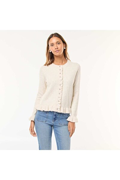 KIABI Marled Knit Cardigan with Wavy Details BEIGE