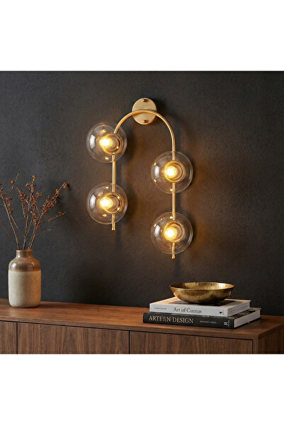 MOİRA Modern Gold 4-Piece Wall Sconce Transparent Globe Glass E14Duy Living R...