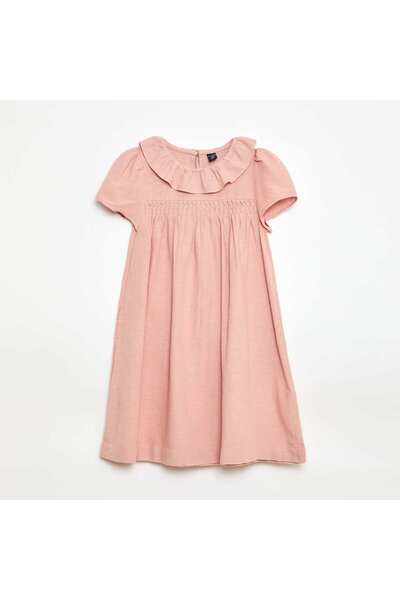 KIABI فستان وردي بياقة من الكتان المختلط