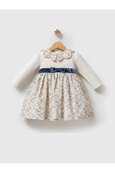 Tongs Baby Kadife Kuşaklı Çıtır Çiçek Trikolu Elbise