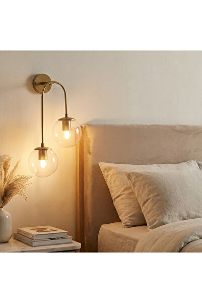 MOİRA Modern Gold,2-Piece Sconce Transparent Glass Globe E14 Lampholder Livin...