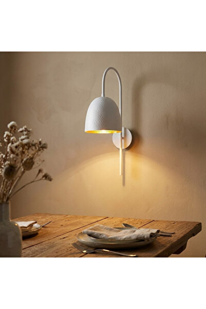 MOİRA Retro Rustic White Forged Sconce with Gold E27 Lampholder Inside, Bathr...