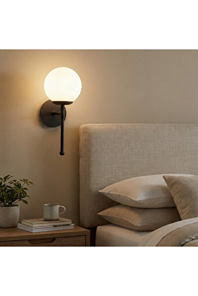 MOİRA Modern Black Sconce,White Glop Glass E27 Lampholder Living Room Bedside...
