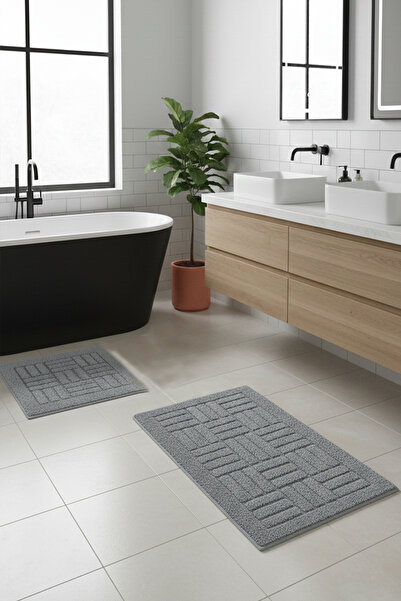 Chilai Home Wode Gri 2li Set Cotton Banyo Halısı