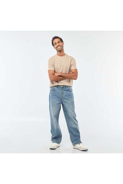 KIABI بنطال جينز أزرق بقصة مستقيمة/عادية وخمسة جيوب