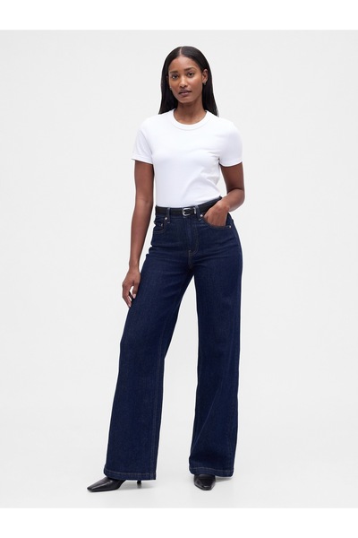 GAP Kadın Lacivert Curvy High Rise Stride Wide-Leg Jean Pantolon