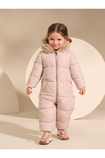 Next Baby Açık Pembe Baskılı Suya Dayanıklı Kar Tulumu