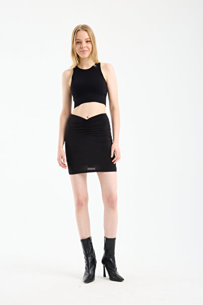 TheyYou Lunera Drapé Дамска подплатена драпирана мини пола с висока талия