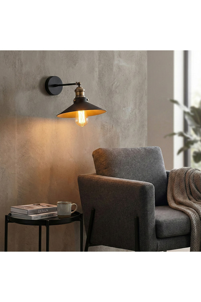 MOİRA Retro Black Metal Sconce Movable Head E27Duy Living Room Bedside Cafe W...