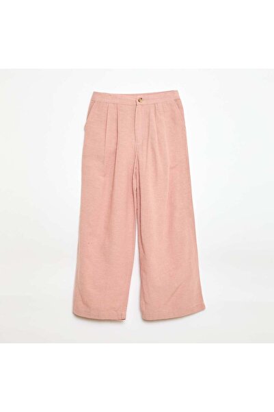 KIABI بنطال واسع الساقين من مزيج الكتان، لون وردي