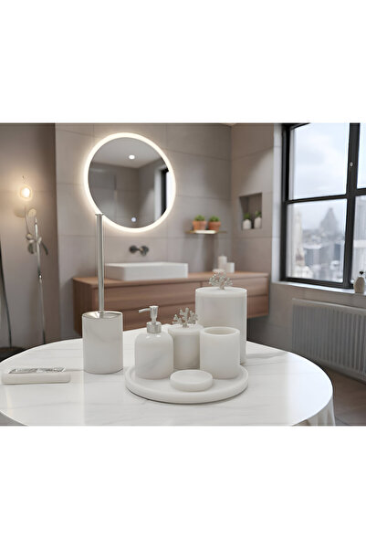 Afyon Beyaz Mermer 7li Banyo Seti Gümüş Aksesuar