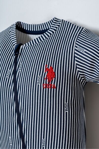 U.S. Polo Assn. Baby Boy Shirt Collar Embroidered Summer Regular Fit Navy Blue Overalls Usb2862-C-V1