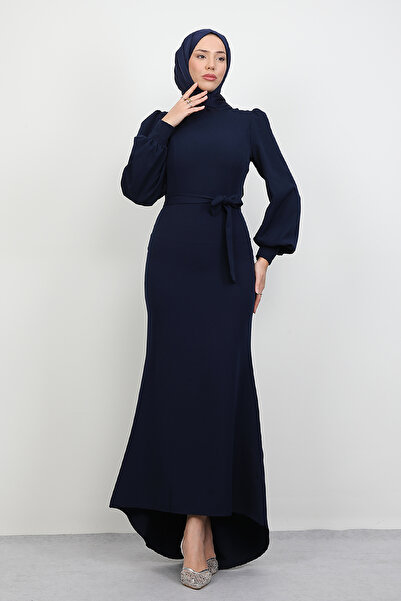 Lamia Giyim Lavin Krep Elbise Lacivert