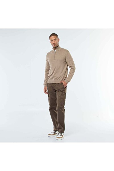KIABI بنطال بني اللون بقصة مستقيمة وجيوب متعددة