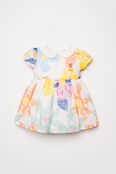 U.S. Polo Assn. فستان طفلة بيضاء