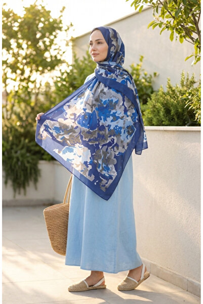 sefamerve Patterned Soft Shawl 70317-04 Parliament Blue
