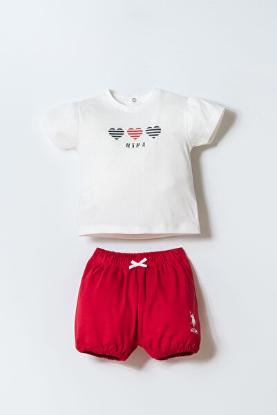 U.S. Polo Assn. طقم شورت للبنات الرضع، باللون الأبيض