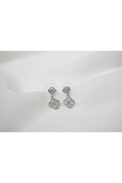 ATELİER TUĞBA KP169 ÇİFT YONCA SARKIT KÜPE SİLVER ( UZUNLUK 18 MM )