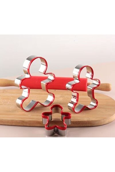 Qerhome Stainless Steel 3 Size Cookie Man Mold (Black-Red)