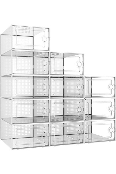 BLOOMING TIME 12Pack Shoe Storage Boxes, Clear Plastic Stackable Shoe Box, Sh...