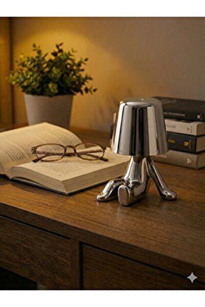 LeylArt Krom Düşünen Adam - Dokunmatik Şarjlı Masa Lambası