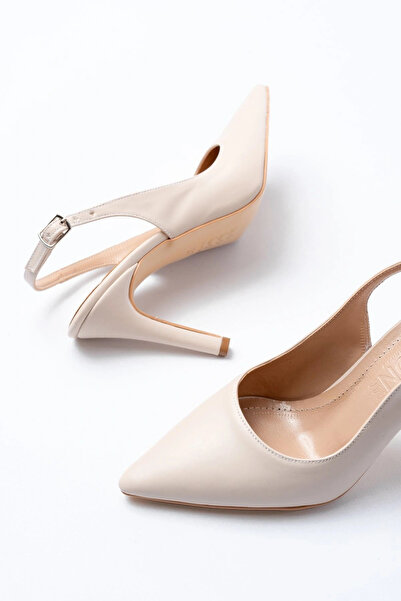 idimilla St-1153 حذاء نسائي بيج مفتوح من الخلف بكعب 9 سم